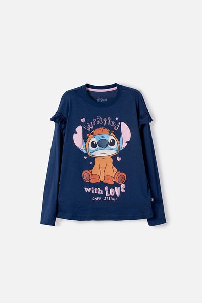 Camiseta de Stitch y Capybara manga larga azul para niña 4