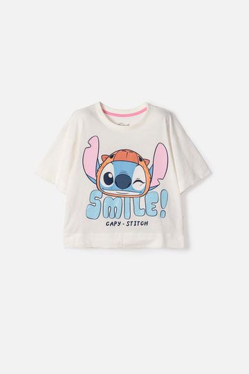 Camiseta de Stitch y capybara manga corta marfil para niña 4