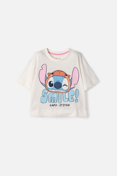 Camiseta de Stitch y capybara manga corta marfil para niña 4