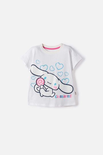 Camiseta de Cinnamoroll manga corta blanco para niña 2T a 6T 2T