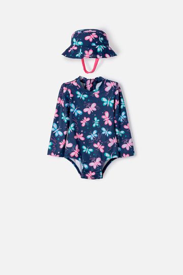 Vestido de baño de Littlemic con gorro multicolor para bebé niña 3-6