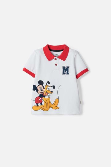 Camiseta tipo polo de Mickey Mouse blanco para niño 2T a 6T 2T